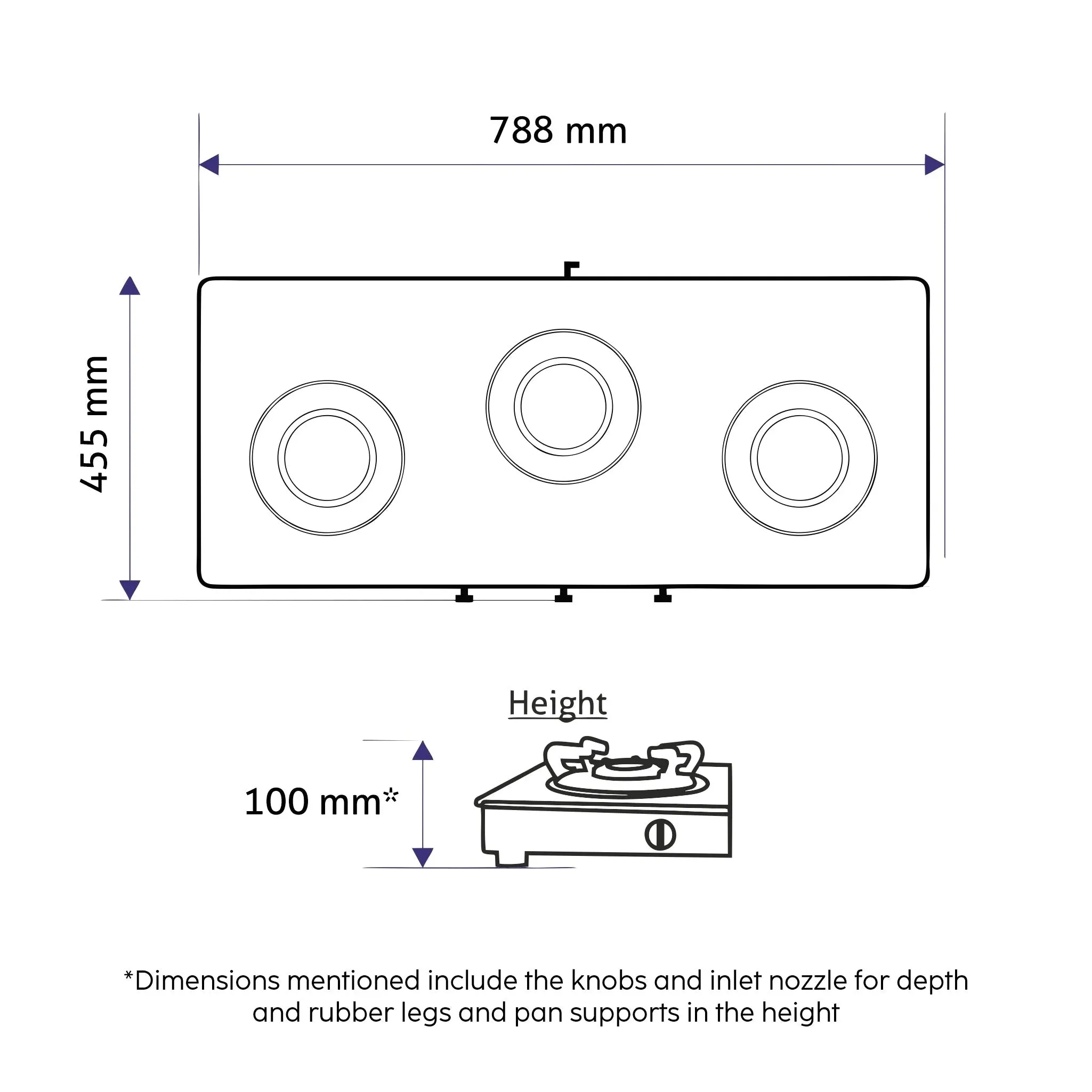 3 Burner Ultra Slim Apricot Glass Gas Stove with High Flame Forged Brass Burner - Manual / Auto Ignition (1035 US)