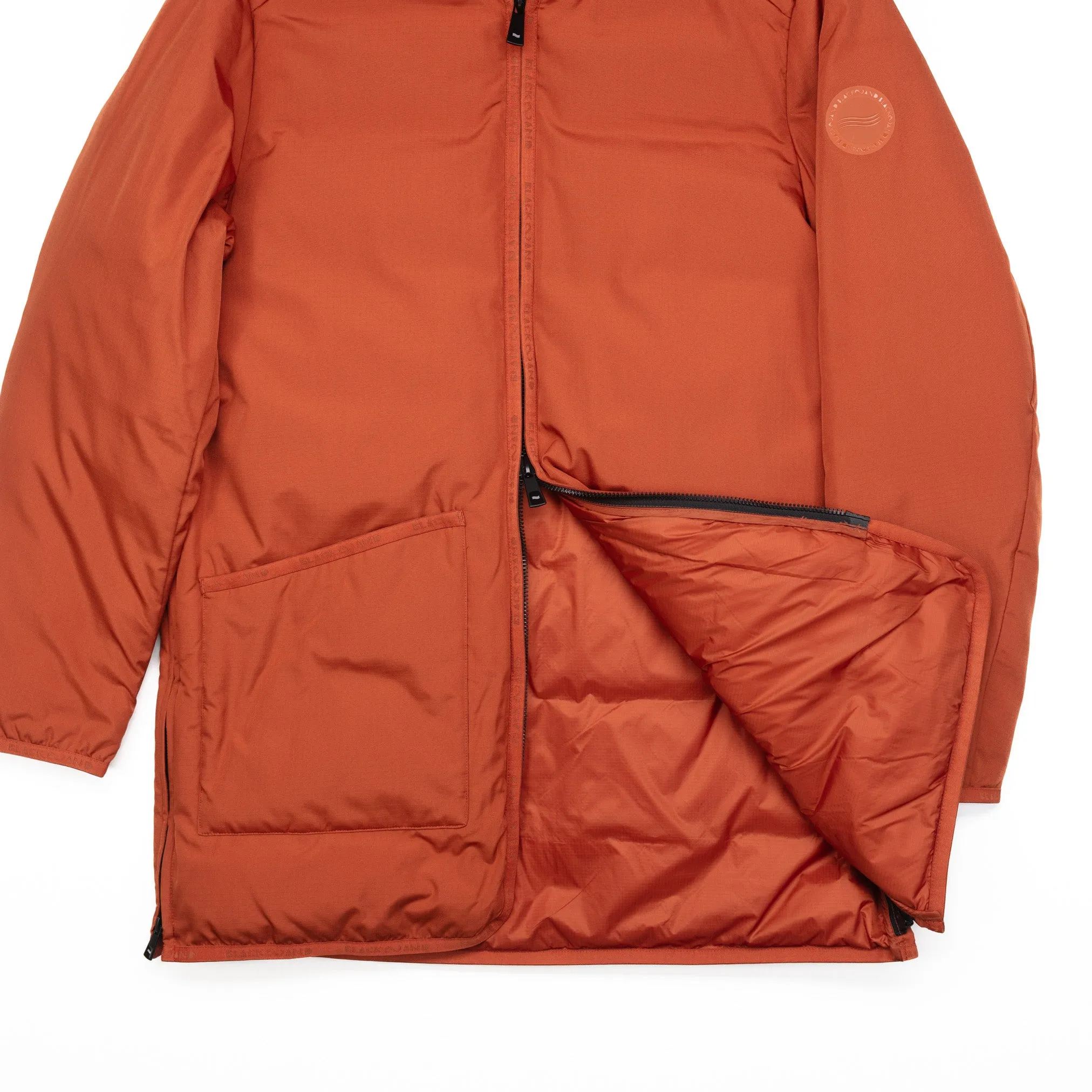 Long Insulated Hooded Jacket in Dark Orange