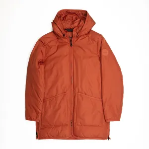 Long Insulated Hooded Jacket in Dark Orange