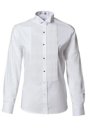 "Aubrey" Women's White Pleated Wingtip Tuxedo Shirt