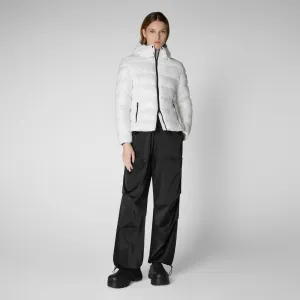 Woman's animal free hooded puffer jacket Cosmary in off white