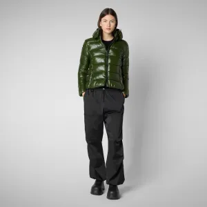 Women's Hooded Puffer Jacket Cosmary in Pine Green