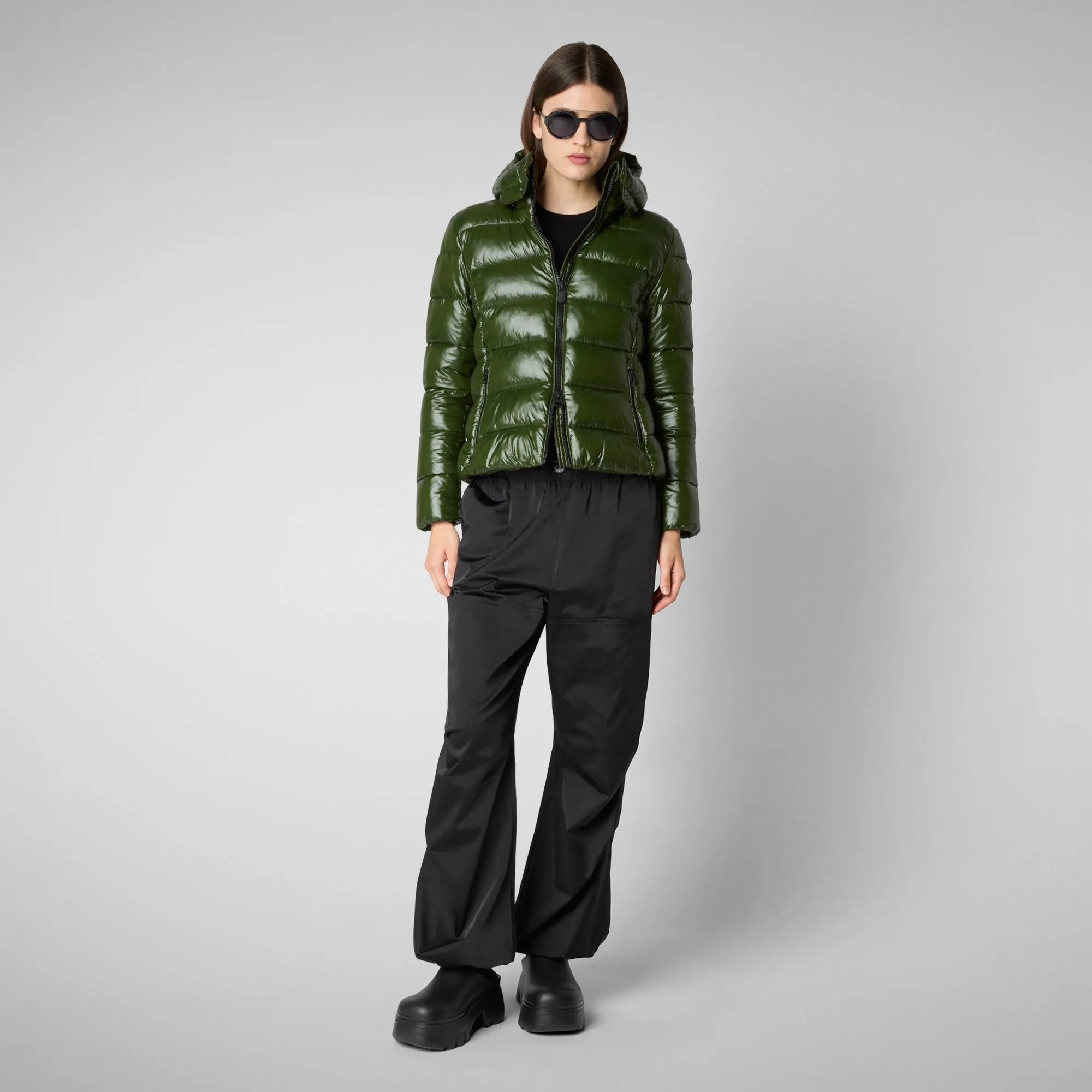 Women's Hooded Puffer Jacket Cosmary in Pine Green