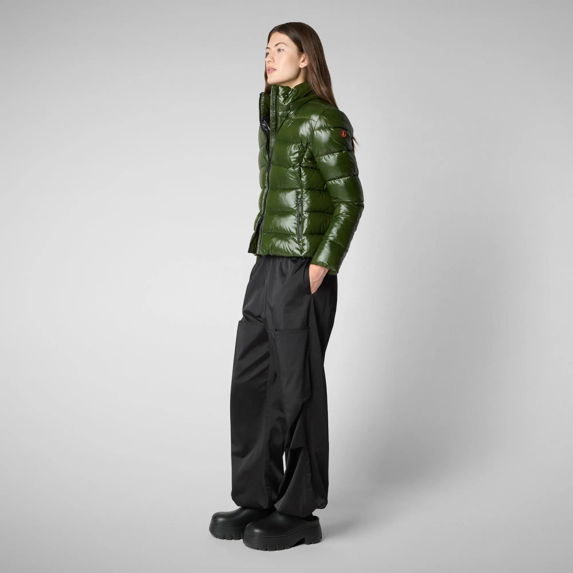 Women's Hooded Puffer Jacket Cosmary in Pine Green